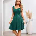 Dasmzper Sparkly V-Neck Sequin Mini Dress for Women Night Out Cocktail Sweetheart Neck Cap Sleeve A-Line Short Dress (Green, XXL)