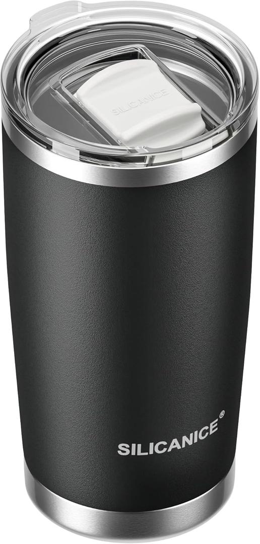 20oz Hygienic Stainless Steel Vacuum Insulated Tumbler w/ Easy-On/Easy-Off Lid - Removable slider, Double Wall 18/8 Travel Mug, BPA-Free, Fits Cup Holders, Premium Quality, Smart Value - Black
