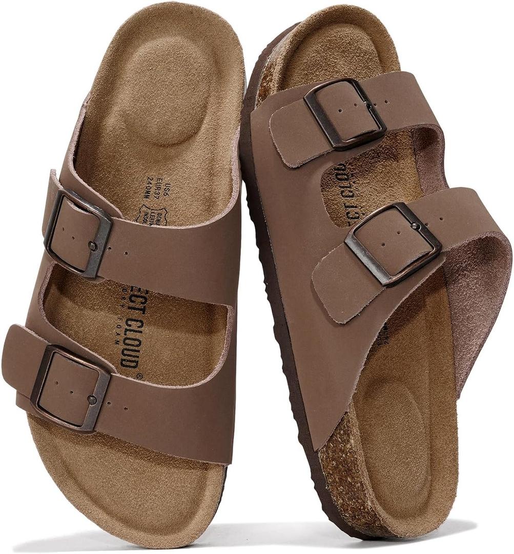 Project Cloud Genuine Leather Flat Sandals Women 2025 Beach Essentials Womens Sandals Memory Foam Vacation Essentials Slides for Women Footwear (Venita) (7, Tan)