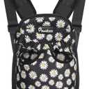 Pawaboo Pet Carrier Backpack, Adjustable Pet Front Cat Dog Carrier Backpack Travel Bag, Legs Out, Easy-Fit for Traveling Hiking Camping for Small Medium Dogs Cats Puppies, Small, Black Daisy