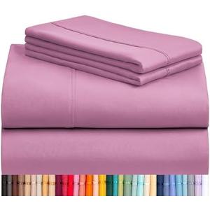 LuxClub 3 PC Sheet Set Bed Sheets Deep Pockets 18" Eco Friendly Wrinkle Free Cooling Machine Washable Hotel Bedding Silky Soft - Light Plum Twin XL