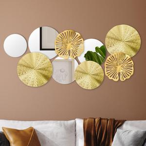 Hicarer 9 Pcs Circle Mirrors Metal Home Decor Wall Decorative Modern Round Accent Wall Art Sculpture Hanging Decorations for Living Room Office Bedroom Kitchen(Gold)