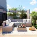 Pamapic 7-Piece Outdoor Sectional Furniture Set, All-Weather Wicker Patio Sofa with Washable Cushions, Gray Waterproof Rattan Conversation Set for Backyard, Poolside, Garden (Gray Cushions) (Grey)