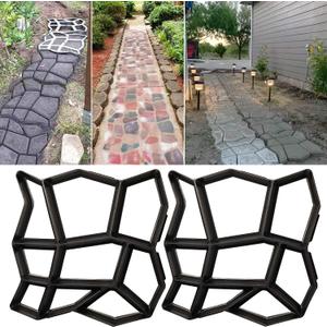 VanSmaGo 2 Packs 16.9 x 16.9 x 1.6 inch Walk Maker, Path Mate Stone Moldings Paving Pavement Concrete Molds Stepping Stone Paver Walk Way Cement Mold for Patio, Lawn & Garden