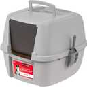 IRIS USA Cat Litter Box Large with Front Door Flap, Covered Enclosed Litter Box Enclosure with Scoop, Handle & Buckles for Portability & Privacy, Hidden Litter Pan, Gray