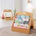 ZIFTY Kids Bookshelf 2-in-1 Design Book Organizer and Easel for Kids, Montessori Book Shelf for Kids Rooms, 4 Tier Bookcase for Age 3+ Girl Boys Bedroom Decor, Storage for Small Toys, Pink