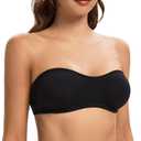 ANGOOL Strapless Bra for Women Padded Non-Slip Silicone Bandeau Bra Seamless Comfortable Wirefree Tube Top Bralette (Black, Small)