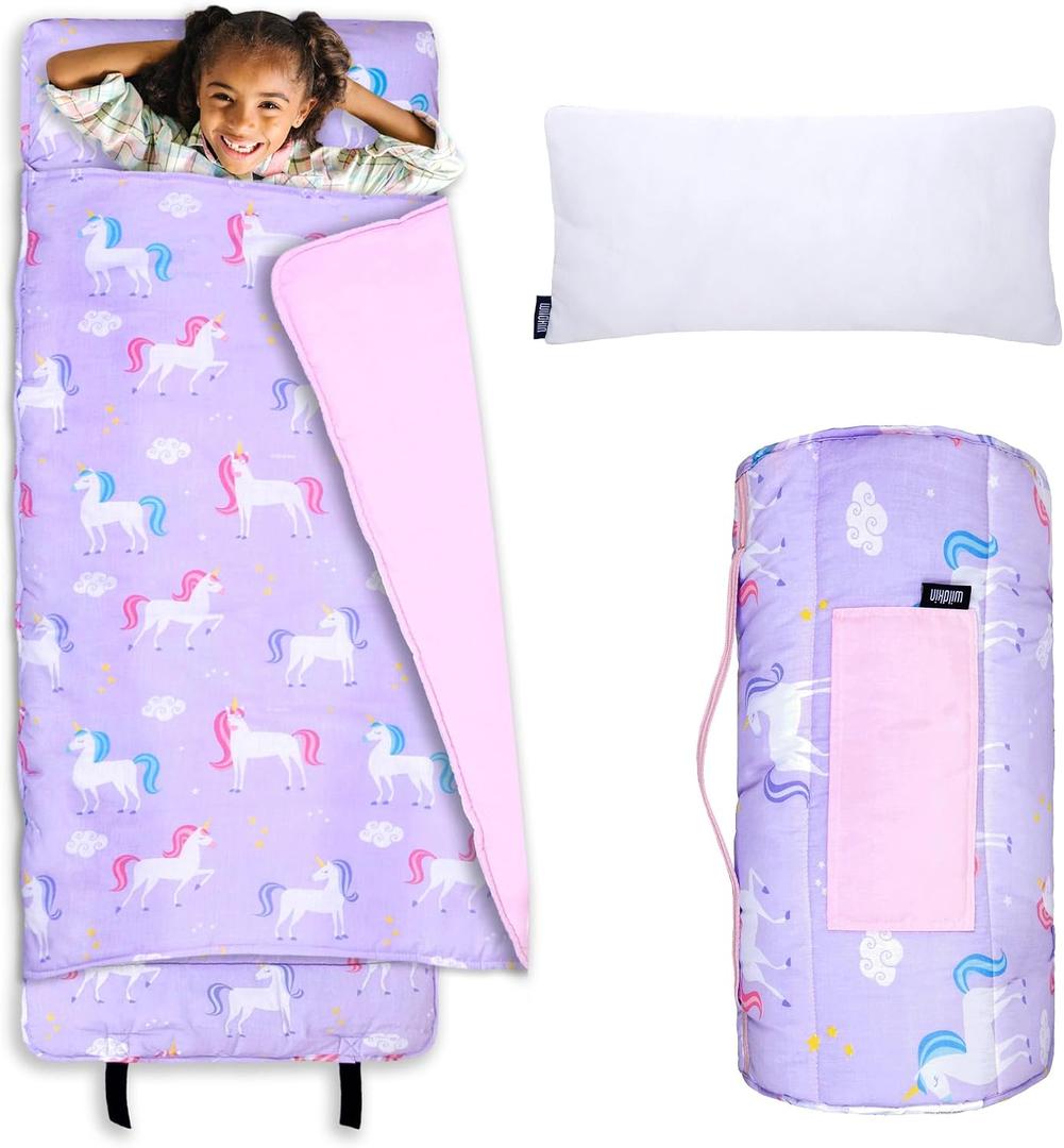 Wildkin Kids Original Nap Mat Cozy Kids Sleep Mat with Pillow, ideal for School & Travel, 50"L x 20"W x 1.5"Th