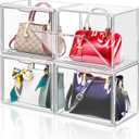 DILIBRA 4 Packs Clear Plastic Handbag Storage Organizer for Closet, Acrylic Display Case for Purse and Handbag, Stackable Storage Boxes Bag Organizer with Magnetic Door for Purse Clutch Wallet Hats