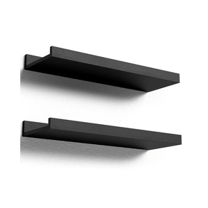 Floating Shelves Wall Mounted Set of 2, Modern Black Wall Shelves for Storage with Lip, Display Picture Ledge Shelf for Wall Decor Bedroom Living Room Bathroom Kitchen 16in