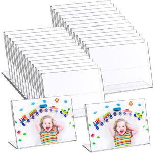Tuanse 48 Pcs 5 x 3.5 Inch Acrylic Frame, Acrylic Sign Holder Clear Picture Holder Horizontal Display Photo Booth Frame with Slanted Back for Home Office Wedding Birthday