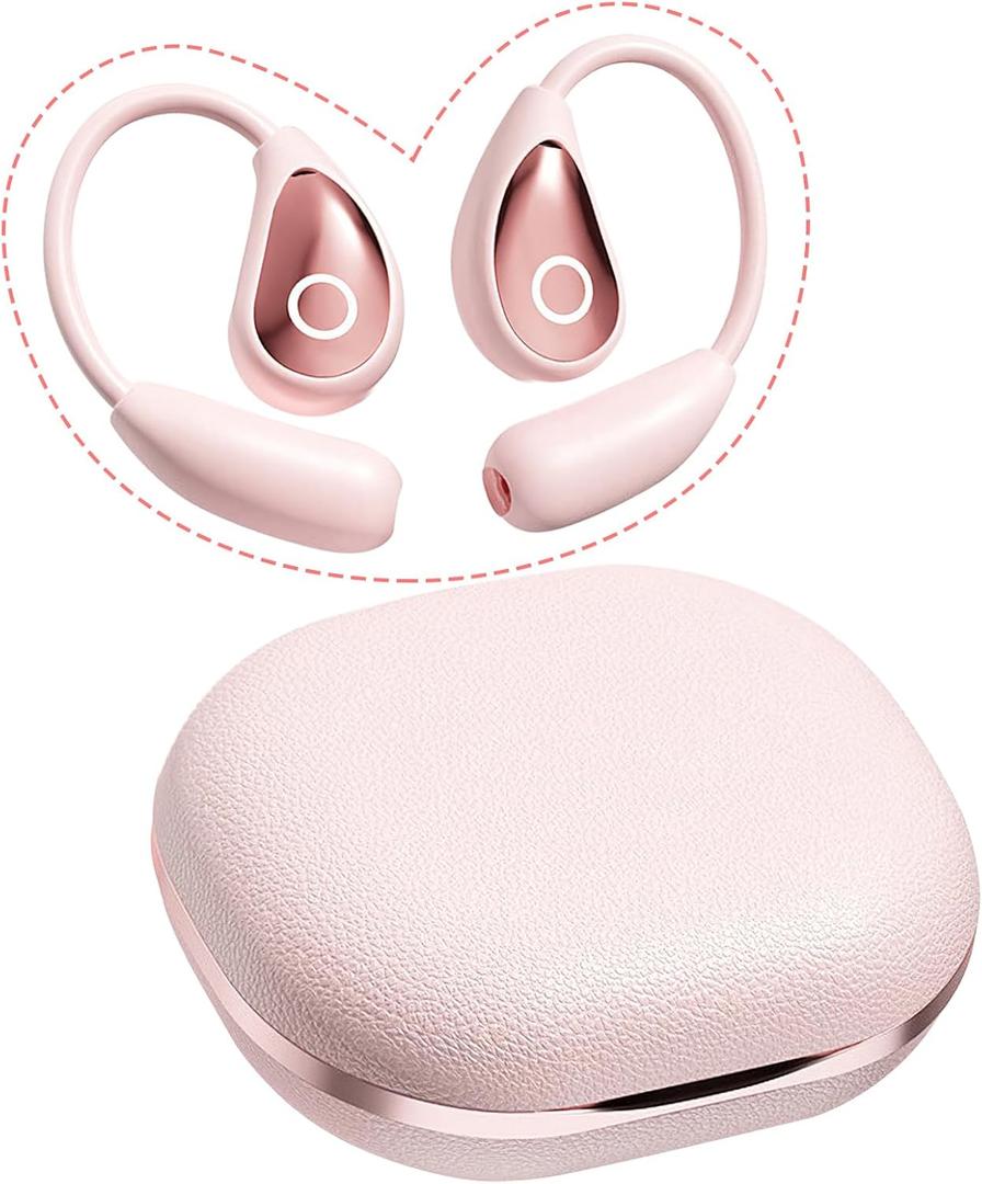 Open Ear Earbuds Wireless Bluetooth 5.4, Open Ear Headphones, Over Ear Earbuds, Sport Headphones for Workout Running, Extra Long Battery Life,HiFi Stereo(Pink)