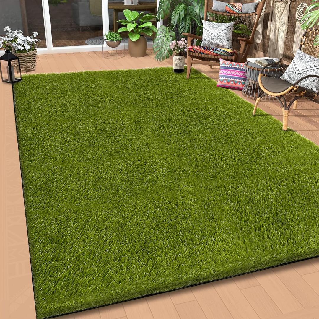 Artificial Grass Outdoor, 5x8 Ft Realistic Artificial Turf Grass Rug, Large Fake Grass for Dogs Indoor Outdoor Garden Lawn Landscape Patios Decoration (5 x 8 Feet)