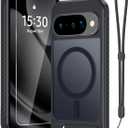 RMOCR Magnetic Case for Google Pixel 10 & Pixel10 Pro with Screen Protector+Lanyard Wrist Strap+Invisible Kickstand[Compatible with Pixelsnap & MagSafe],Translucent Matte Slim Phone Cover,Black