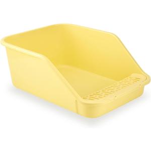 SpaceTime Large Cat Litter Box with High Sides,Cat Boxes for Indoor Cats,Cat Litter Pan for Kitty,Litter Box with Low Entry,Easy to Clean,Anti-Splashing(Yellow)