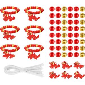 Tondiamo 24 Sets Chinese New Year Dragon Crafts DIY 2026 Chinese Bead Bracelet Crafts Kit Make Your Own Dragon Bracelets Making Kit for 2026 New Year Party Favor Gifts Activities Home