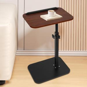 Adjustable Height C Shaped Side Table,Wooden Couch Tv Side Table with 360 Swivel Top, Modern Minimalist end Table with Tiltable Tray for for Small Spaces Bed Under, Dinner,Bathtub Side(Walnut)