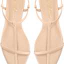 Athlefit Flat Sandals for Women Comfortable Buckle Strappy Sandals Pointed Open Toe Ankle Strap Sandals (Beige)