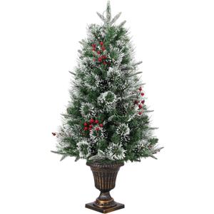 3 ft Pre-Lit Artificial Mini Christmas Tree with Multicolor Led Lights & Potted Base, Battery Operated Snow Flocked Tree for Home & Desktop Xmas Decor