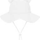 Jastore Baby Girl Boy Sun Hat with UPF 50+ Bear Ear Infants Boys Cap Outdoor Adjustable Beach Hat with Wide Brim Bucket Hats (White, 6M)