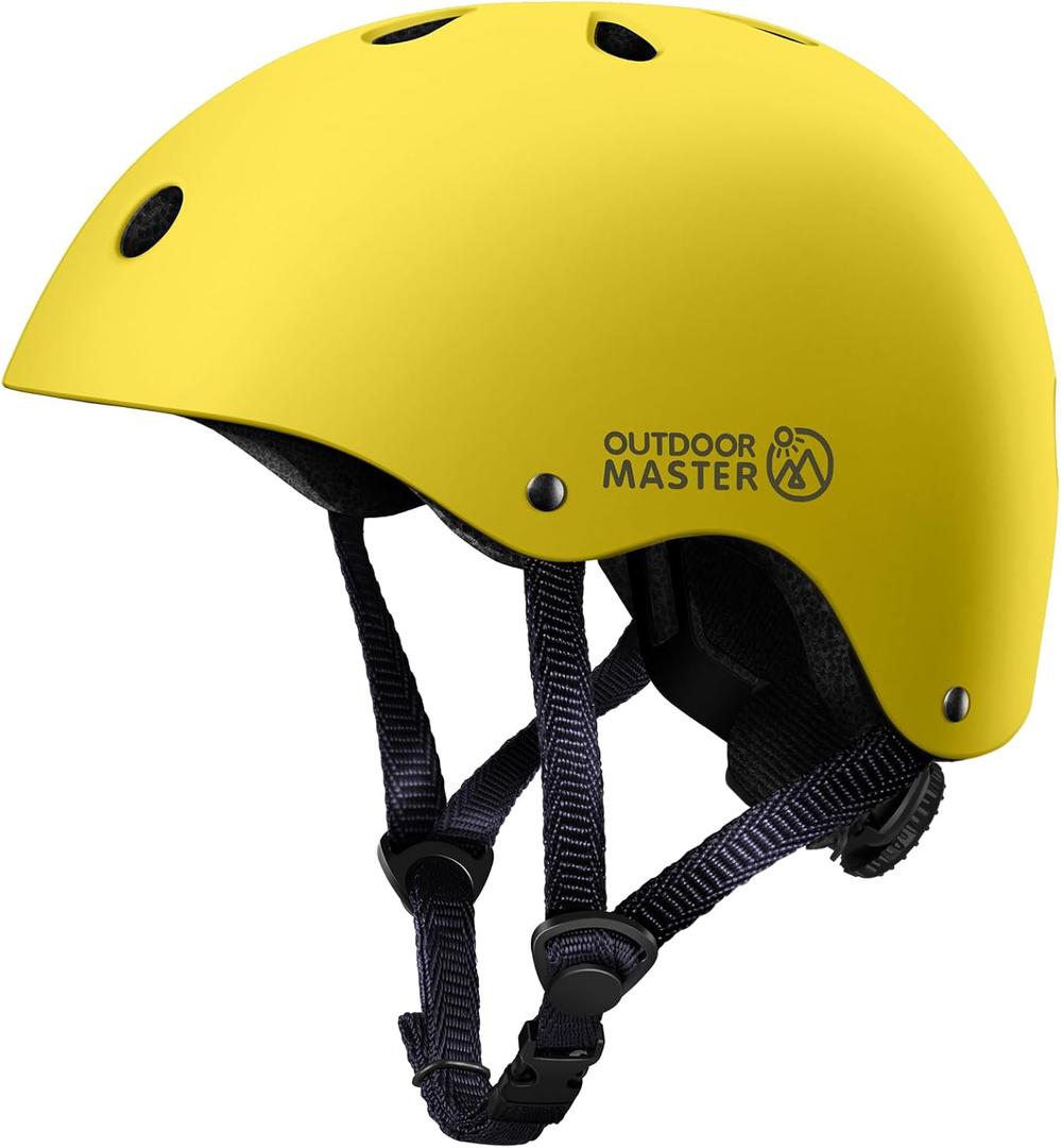OutdoorMaster Youth & Kids Bike Helmet - Adjustable Multi-Sports Skateboard Helmet with Removable Liners for Balance Bike, Kids Scooter, One Wheel Hoverboard, Medium Yellow