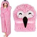 Flamingo Wearable Hooded Blanket for Adults - Fluffy Super Soft Shaggy Faux Fur, Fuzzy Warm Cozy Plush Furry Fleece & Sherpa Hoodie Throw Cloak Wrap - Flamingo Gifts for Women Adults and Kids