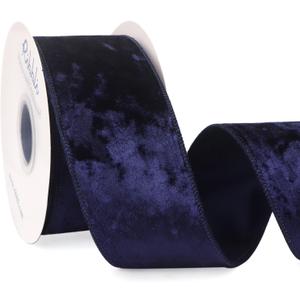Ribbli Navy Blue Velvet Wired Ribbon 2.5 Inch Crushed Velvet Christmas Ribbon for Gift Wrapping Christmas Tree Decoration Crafts Wreaths Supplies-Continuous 10 Yards