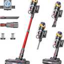 Cordless Vacuum Cleaner, Upgraded 55KPA 650W 70Mins Stick Vacuum with Hurricane Mode, Self-Standing, Touch Screen, 1.8L Dust Cup, Anti-tangle Wireless Vacumm, Vacuum Cleaners for Home/Pet Hair/Carpets (Red)