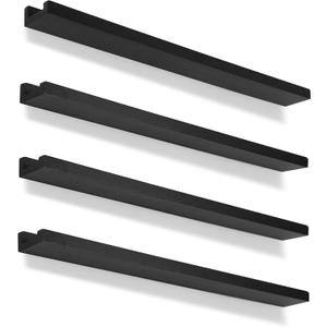 Picture Shelves for Wall,Long Floating Ledge Set of 4,Narrow Large Wood Rustic Photo Frames Vinyl Record Storage Display Nursery Kids Bookshelf Decor for Living Room Bedroom Kitchen,36'',Black