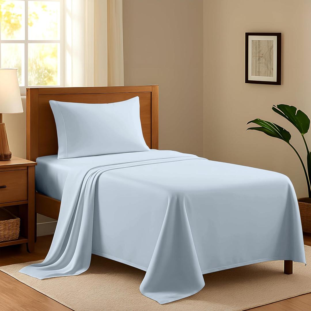 100% Egyptian Cotton Twin XL Bed Sheets Set - Luxury 600 Series Refined Collection Sheet for Twin XL Size Bed (3 PC, Light Blue), Soft, Cooling Deep Pocket Hotel Bedding for Dorm Room