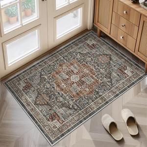 Washable Runner Rug 2x3 Runners for Hallways, Ultra-Thin Carpet Runners for Entryway Anti Slip Backing Runner Rugs for Kitchen Laundry Room Indoor Hallway (Grey/Brown/Tan)