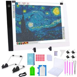 A3 Diamond Painting LED Light Pad Kit, 5D Diamond Painting Accessories Tool Kit Full Drill for Adults, Supplies Includes Storage Case, Pens,Stand,Pad Board and More