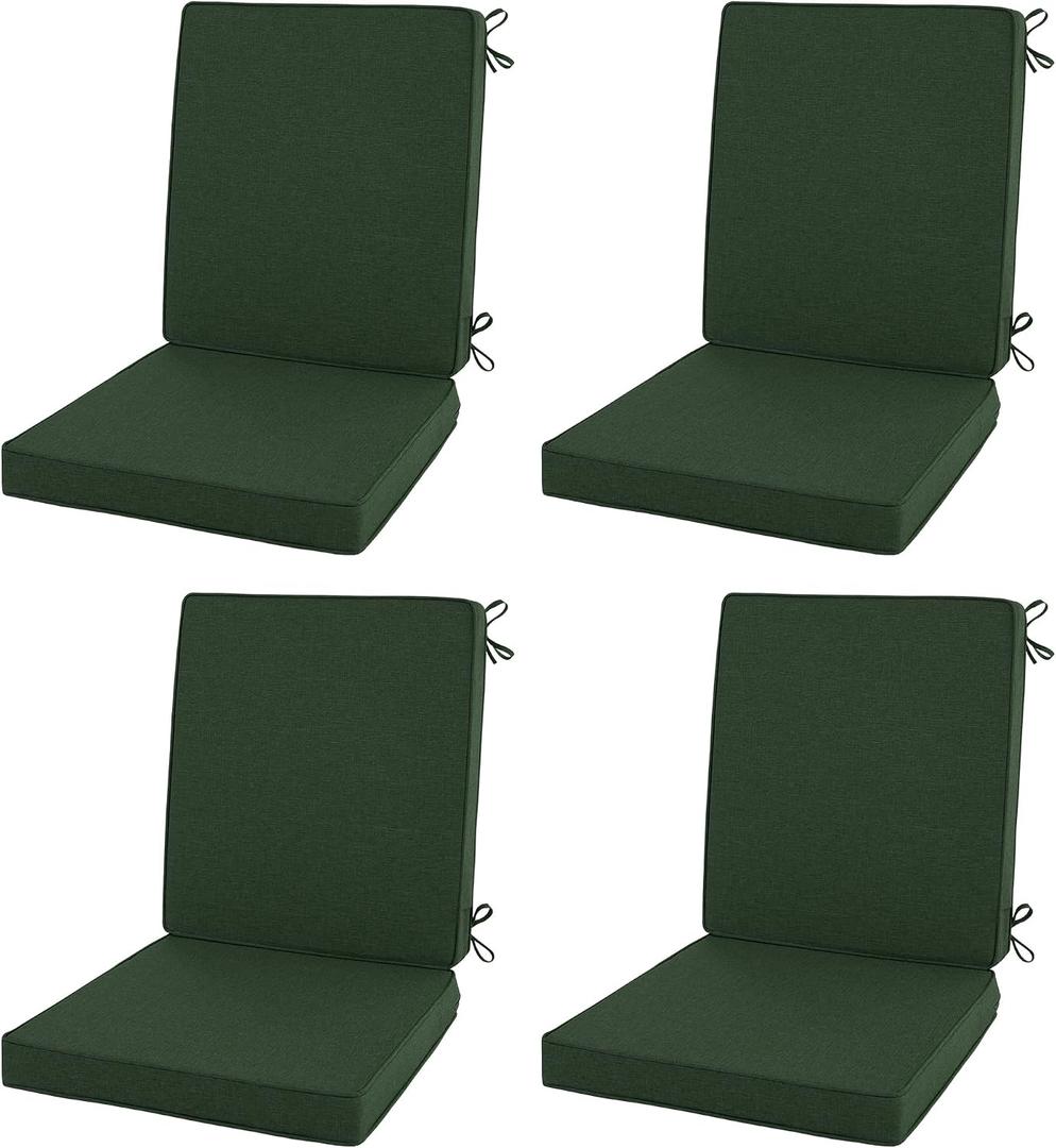 Outdoor Chair Cushions, Water-Resistant & Fade-Resistant, Patio Furniture Lawn Dining Chair Seat Replacement with Mid Back, Ties Zipper, Removable Cover, 18 x 16.5 Inch, Set of 4, Olive Green