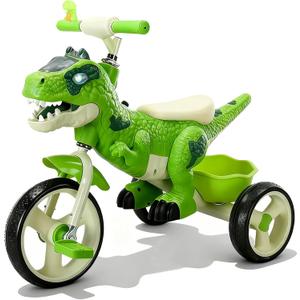 NMM Dinosaur Tricycle for Toddlers, Kids Trike with Music, LED, Tricycles for 3-5 Year Olds, for Rider, Big Wheel, Storage Basket, Horn, Toddler Bike for Boy, Dinosaur Toys for Kids 2-4 4-7, 31.5 Inches X 23.6 Inches X 18.1 Inches