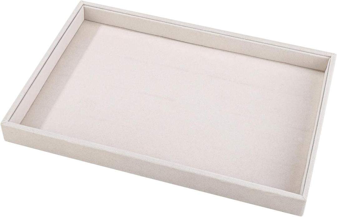 Mornajina 13.8" x 9.5" Velvet Jewelry Tray Jewelry Display Tray Flat Tray, Stackable Empty Plate Trays for Earrings Necklaces Bracelet Rings Display Showcase - Beige