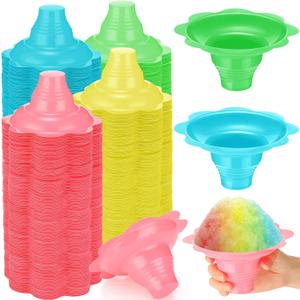 Eaasty 650 Pieces 4 oz Colorful Flower Shaved Ice Cups Plastic Snow Cone Cups Small Leak Proof Plastic Slush Snack Ice Cream Bowls