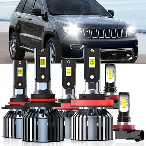 XG Glitter Lights Fit For Jeep Grand Cherokee 2014 2015 2016, 9005 High Beam H11 Low Beam H11 Fog Light Bulbs, High Power 6500K White Light, Pack of 6