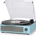 Vinyl Record Player with Speakers Vintage Turntable for Vinyl Records Belt-Driven Turntable Support 3-Speed, Wireless Playback Headphone AUX-in RCA Line LP Players for Sound Enjoyment New Sleek Blue