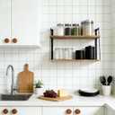 SRIWATANA Floating Wall Shelves, 2-Tier Rustic Wood Shelves for Bedoom, Bathroom, Living Room, Kitchen(Carbonized Black)