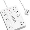 Bawmwim 8 Outlet Power Strip 6 USB Ports 10FT Flat Plug White