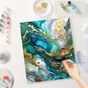 Abstract Art Paint by Numbers Kit for Adults - DIY Teal and Gold Marble Effect Abstract Painting on Canvas 8X12IN, Framed Acrylic Paint Set, Suitable for Beginners,Art for Decoration or Gifts