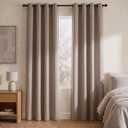 Linen Look 100% Blackout Bedroom Curtains, 63 Inch Long, Taupe, 50"W x 63"L