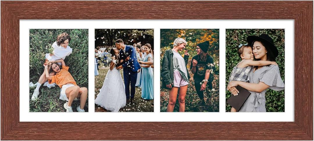Gaevuian 8x21 Picture Frame Display 4 opening 5x7 Collage Picture Frame, Multi Photo Frame with Mat, Plexiglass, Horizontal and Vertical Formats for Wall Decor, Distressed White Wood Grain