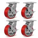 5" X 2" Heavy Duty Casters- Industrial Casters, Polyurethane Casters Wheels, Capacity up to 4000 Lb. Use for Platform Truck, U-Boat Cart, Workbenches (4 Brake)