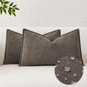 Kevin Textile Waterproof Decorative Pillow Covers Coco Brown 12x20 Inch Pack of 2 Soft Boucle Textured Lumbars Cushions Elegant Accent Pillows for Couch Sofa Chair Bed Home Decor Indoor Outdoor