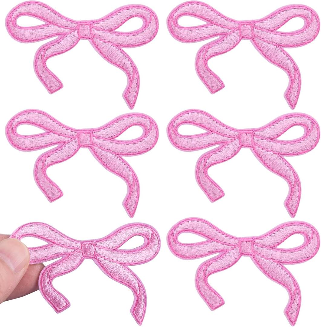 6PCS Bow Iron on Patches, Pink Mini Bownknot Repair Clothing Patches, Cute Bow Embroidered Applique, Soft Bow Decorative Sew on Patch for Hats, Backpacks, Jeans