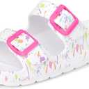 The Children's Place Girls Double Buckle Slip On Slide Sandals, White Paint Splatter, 13 Little Kid