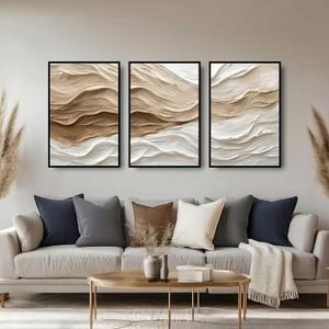Large Framed Abstract Wall Art for Living Room, Premium Crystal Porcelain Canvas Print Set of 1, White Brown Modern Design - Perfect for Bedroom, Office, Hallway - 16x24 inch