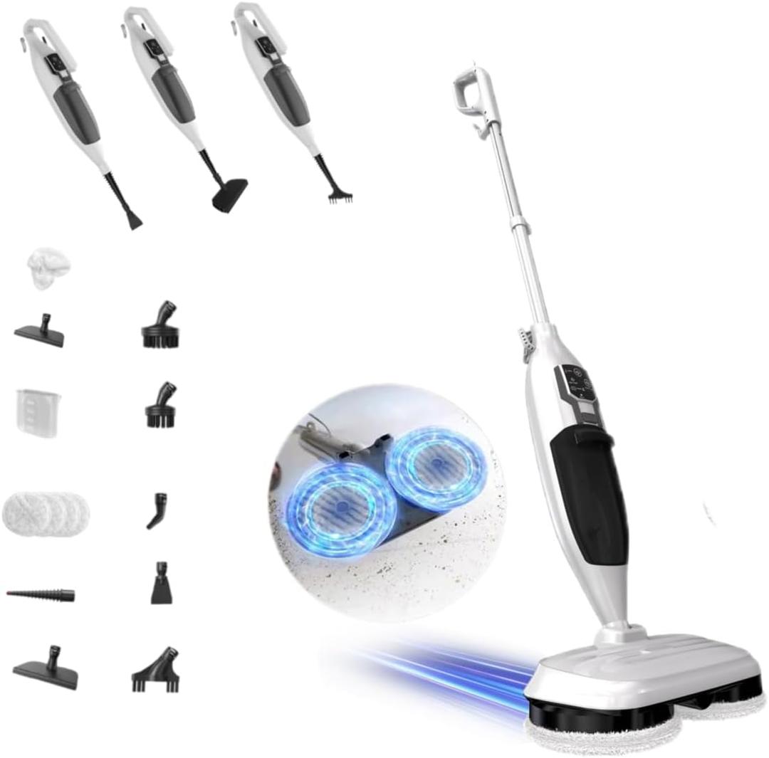 Steam Mop with 13 Accessories,Steam Cleaner for Home,Floor Scrubber spin mop for Hard Floors Deep Cleaning,30 Second Heat-Up,4 Washable Mop Pads for Home Use, 550ml Capacity (White)