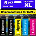 NINKLER for 822XL Remanufactured for Epson 822XL Ink Cartridges for 822 XL T822 Workforce Pro WF-3820 WF-3823 WF-4820 WF-4830 WF-4833 WF-4834 Printer 5 Pack 2 Black 1 Cyan 1 Magenta 1 Yellow